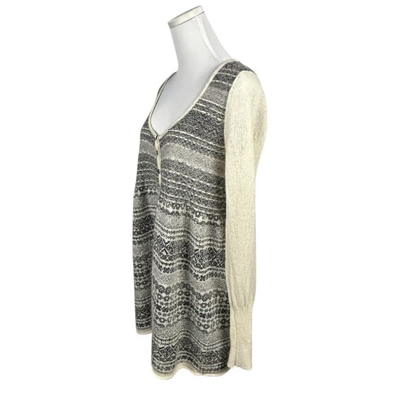 Free People Cardigan Womens M Babydoll Boho Angora Blend Grey Cream Fair Isle - Picture 2 of 11